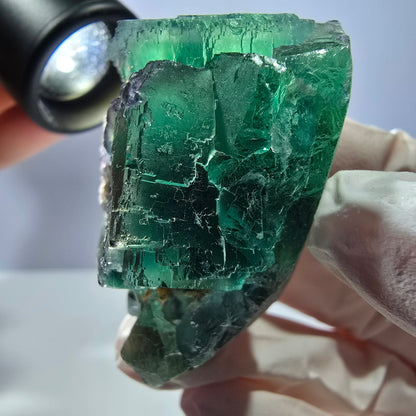 Spécimen de cube de fluorite fantôme transparente, vert parqueté, Okorusu, Namibie, 53 x 40 x 30 mm 