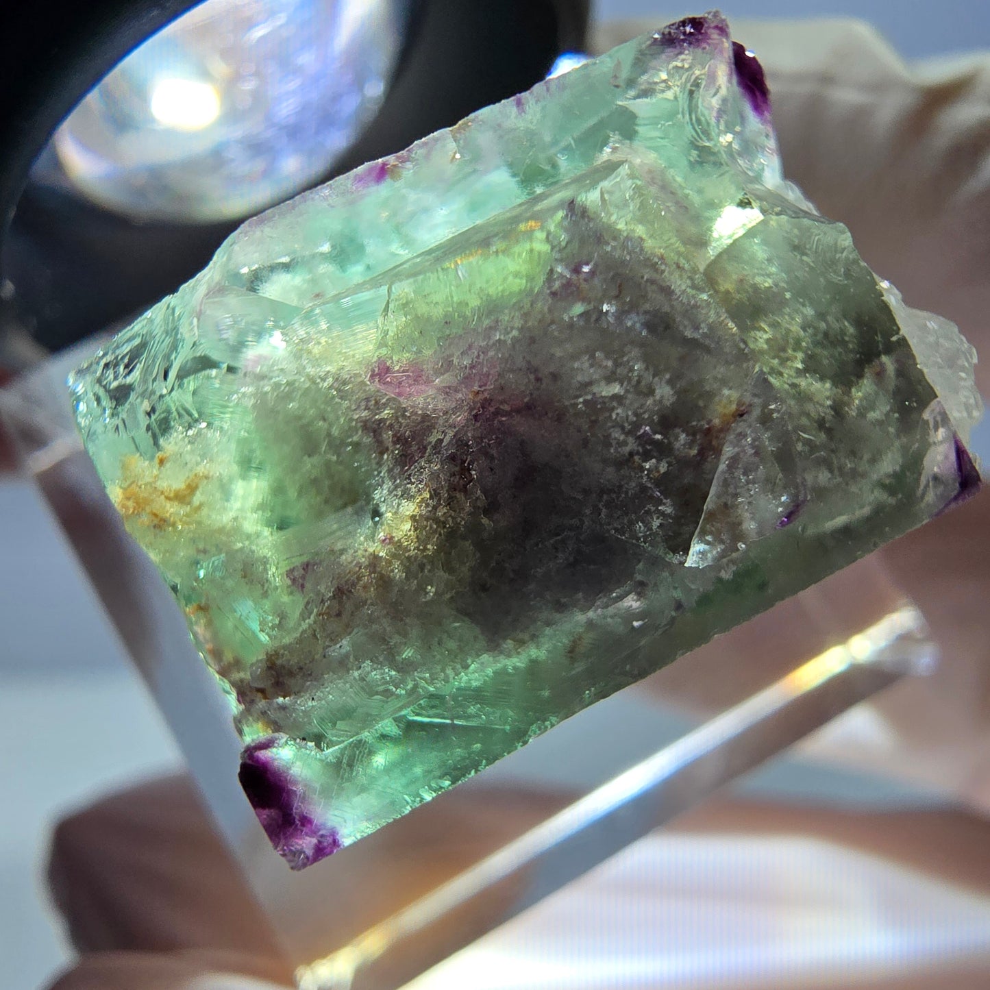 Phantom Fluorit Würfel, Quarz Stufe, grün lila Okorusu, Namibia 22*21*18mm