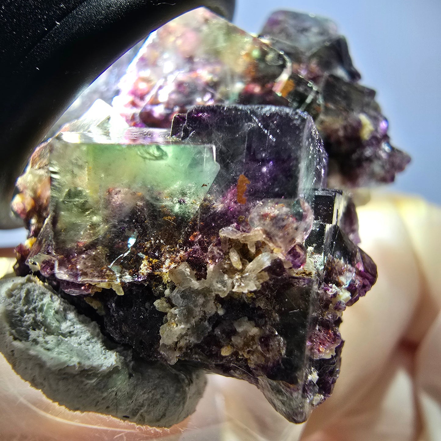 Phantom Fluorit Würfel, Quarz Stufe, grün lila Okorusu, Namibia 39*29*18mm