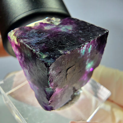 Rare cube de fluorite fantôme parqueté vert violet Okorusu Namibie 22*22*19mm 