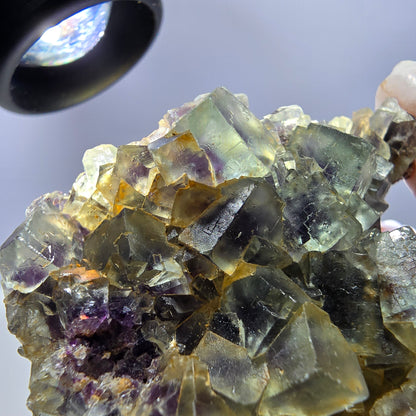 Spécimen de cube de fluorite fantôme transparente, vert-violet, Okorusu, Namibie, 54 x 41 x 22 mm 