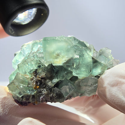 Spécimen de cube de fluorite fantôme transparente, vert parqueté, Okorusu, Namibie, 47 x 32 x 22 mm 