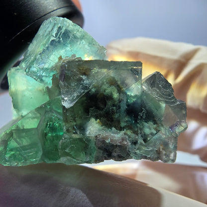 Phantom Fluorit Würfel, parkettiert, Quarz Stufe Okorusu, Namibia 42*30*26mm