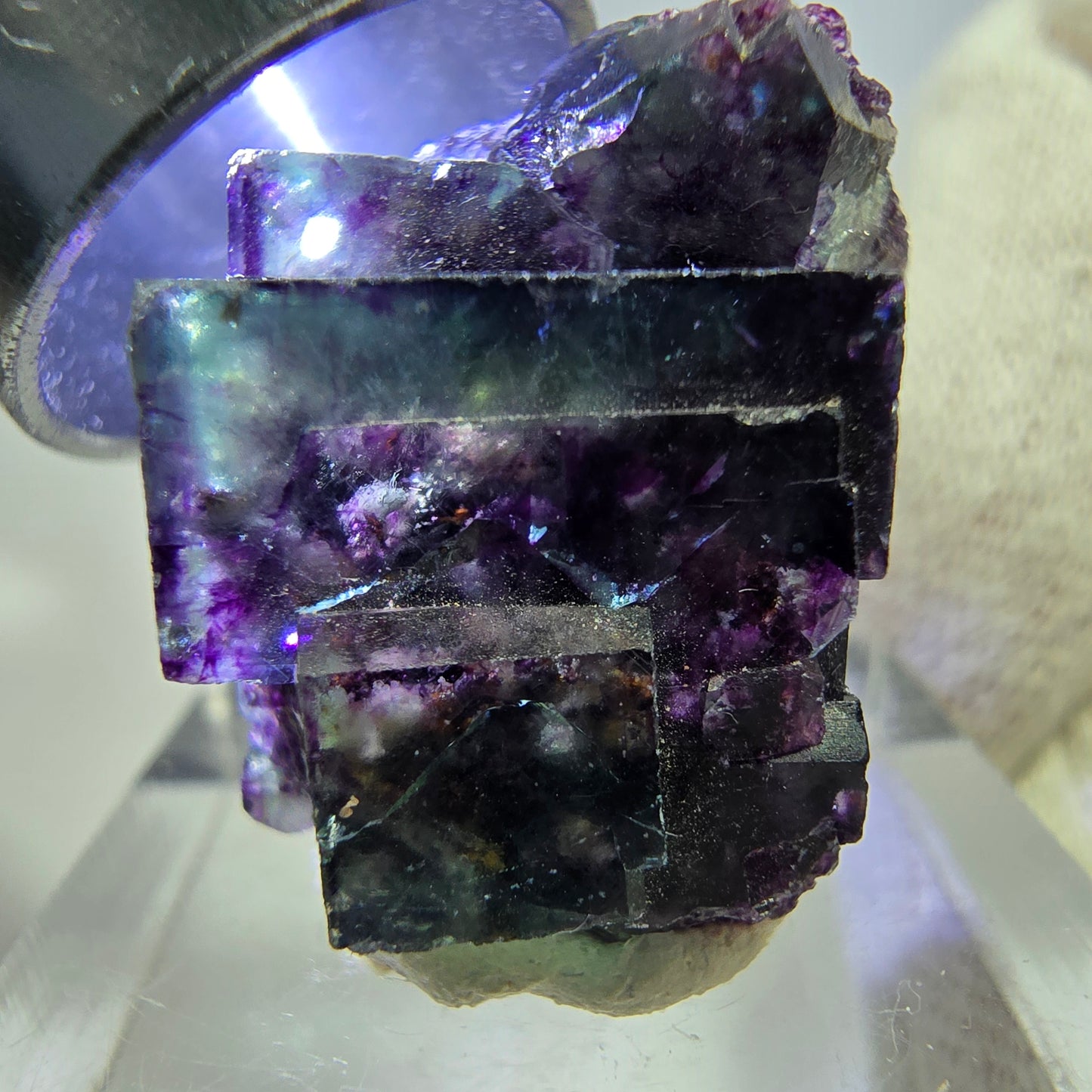Seltene Phantom Fluorit Würfel Stufe zonal grün lila Okorusu, Namibia 23*19*15mm