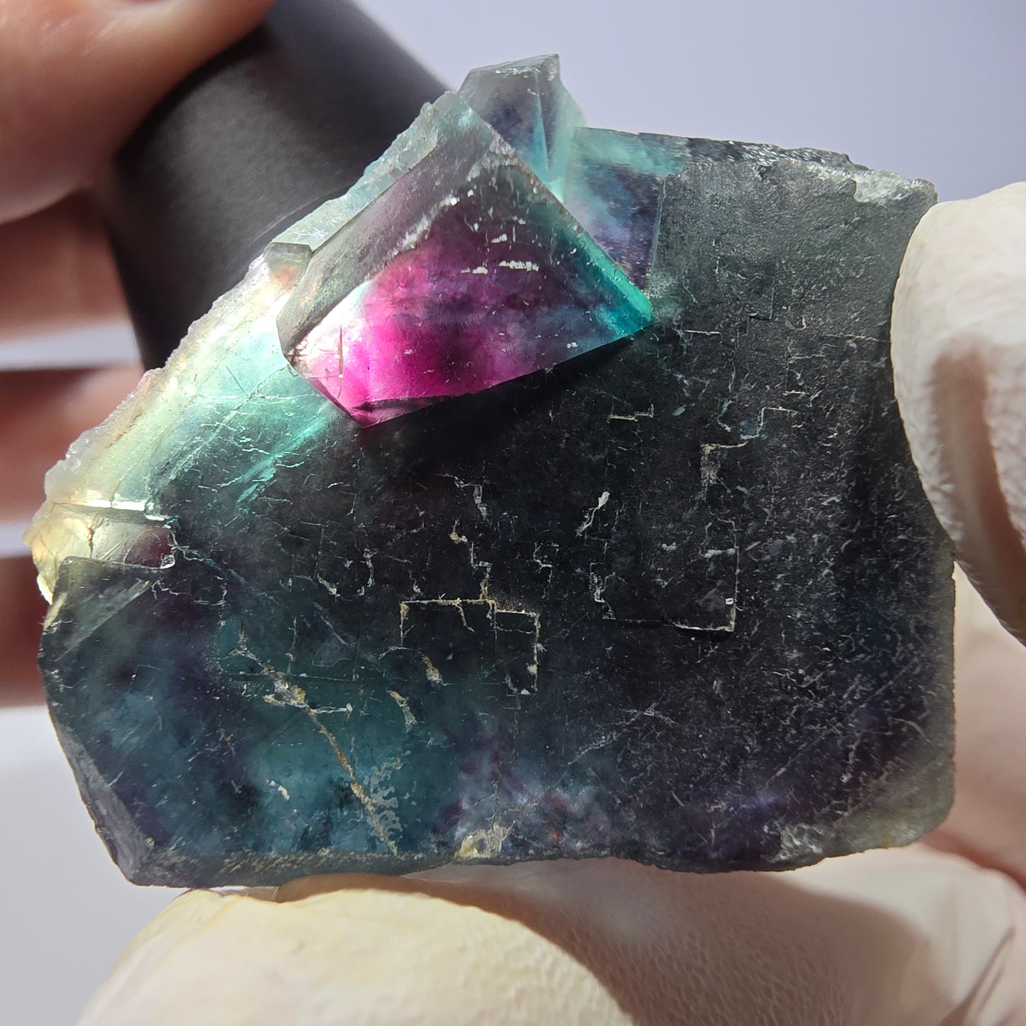 Rare spécimen de cube de fluorite fantôme, poche papillon, Okorusu, Namibie, 48 x 33 x 22 mm 