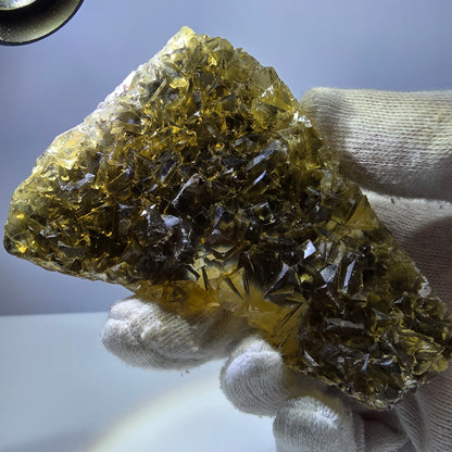 Grand spécimen de cube de fluorite fantôme, poche jaune miel, Okorusu, Namibie, 98 x 80 x 16 mm 