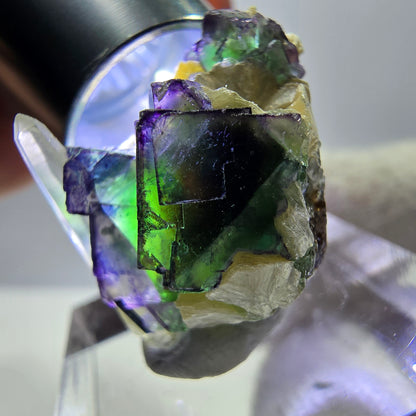 Cubes de fluorite fantôme, muscovite, quartz fumé, hyalite, Erongo, Namibie, 20 x 17 x 16 mm 