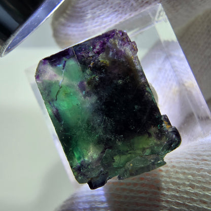 Spécimen rare de cube de fluorite fantôme, vert zonal et violet, Okorusu, Namibie, 19 x 21 x 13 mm 