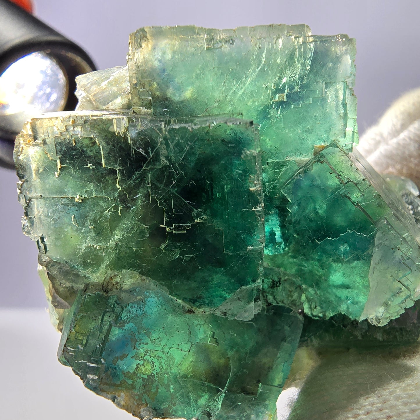 Seltene Phantom Fluorit Würfel Stufe parkettiert grün Okorusu Namibia 68*47*25mm