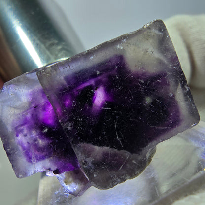 Spécimen de cube de fluorite fantôme, vert violet, Okorusu, Namibie, 26 x 18 x 15 mm 