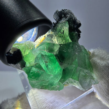 Fluorite fantôme, tourmaline Schörl, muscovite, hyalite, stade Erongo, Namibie 27*25*20 mm 