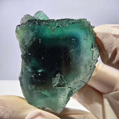 Spécimen de cube de fluorite fantôme transparente, vert parqueté, Okorusu, Namibie, 62 x 34 x 32 mm 
