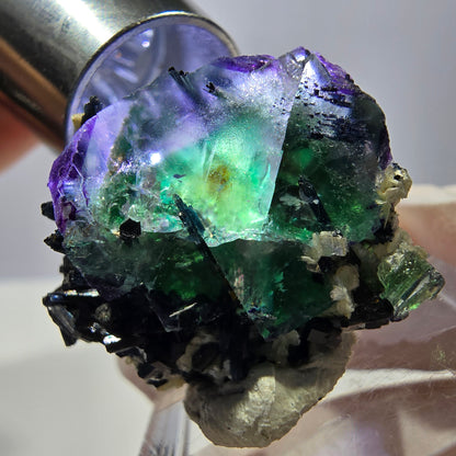 Cube de fluorite fantôme, zonal, muscovite, spécimen de tourmaline Schorl, Erongo, Namibie, 29 x 25 x 19 mm 