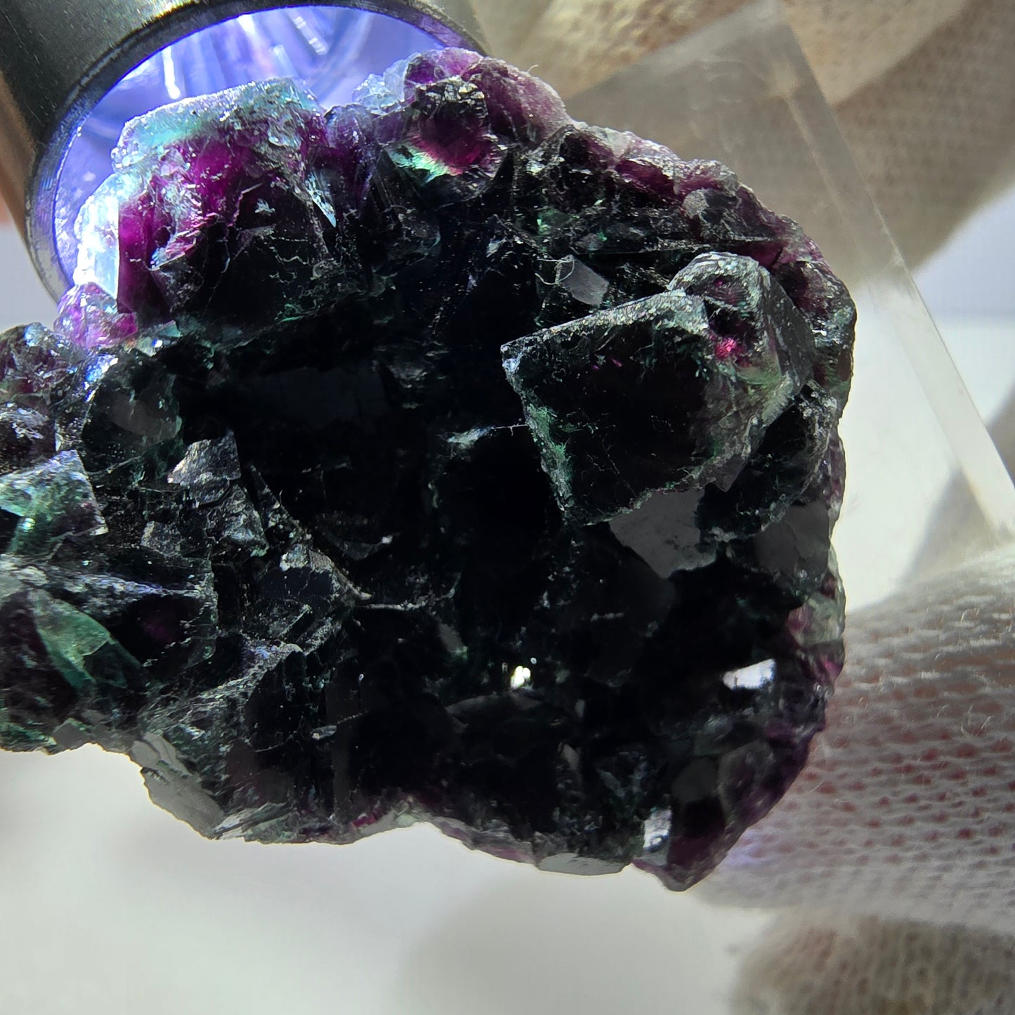 Klare Phantom Fluorit Würfel Stufe, grün lila Okorusu, Namibia 36*33*14mm