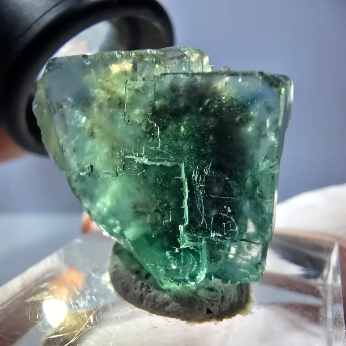 Cube de fluorite fantôme transparente parquetée, vert Okorusu, Namibie 20 x 19 x 15 mm 
