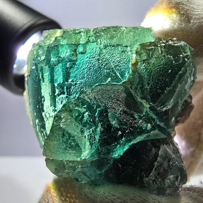 Rare spécimen de cube de fluorite fantôme, parqueté vert Okorusu, Namibie, 48 x 37 x 37 mm 
