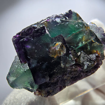 Spécimen rare de cube de fluorite fantôme, vert zonal et violet, Okorusu, Namibie, 35 x 26 x 20 mm 