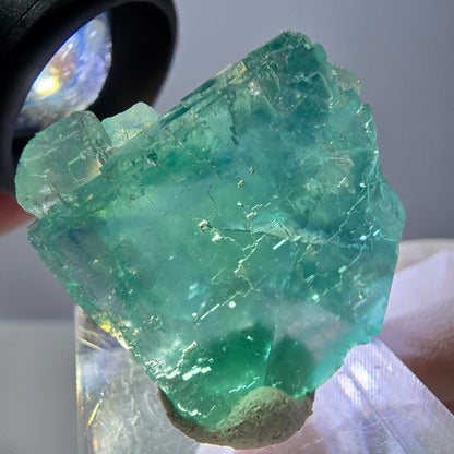 Cube de fluorite fantôme transparente parquetée, vert Okorusu, Namibie 28 x 25 x 14 mm 