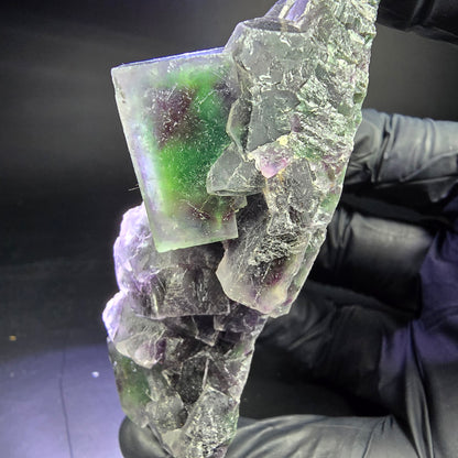 Rare niveau de cube de fluorite fantôme violet vert 86*46*31mm d'Okorusu, Namibie