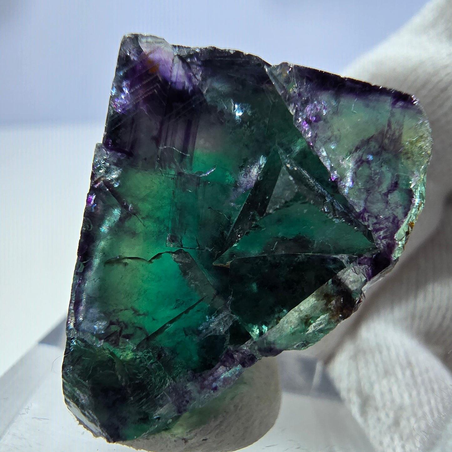 Spécimen rare de cube de fluorite fantôme, vert zonal et violet, Okorusu, Namibie, 31 x 39 x 20 mm 