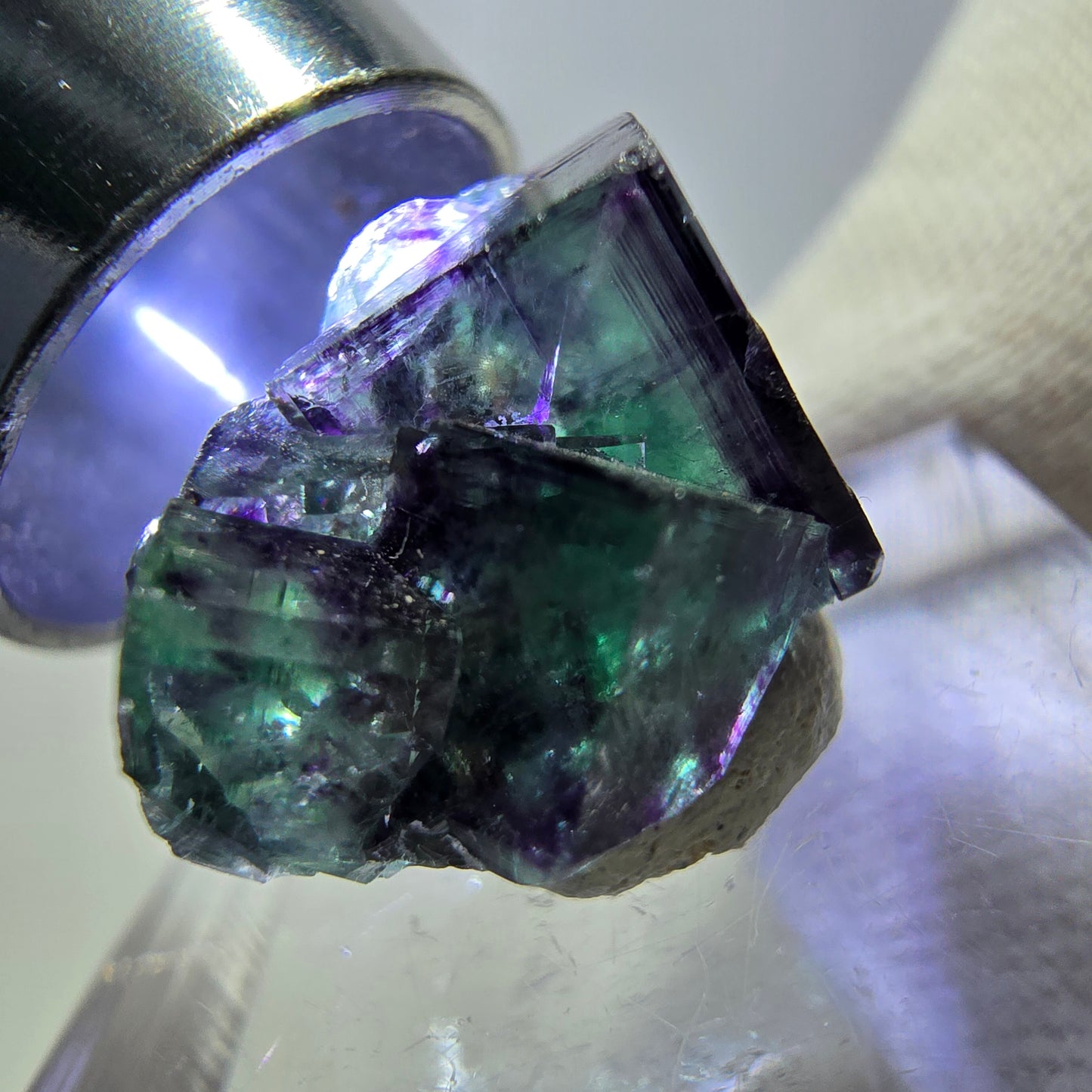Spécimen de cube de fluorite fantôme zonal, vert violet Okorusu, Namibie 19*15*13mm 