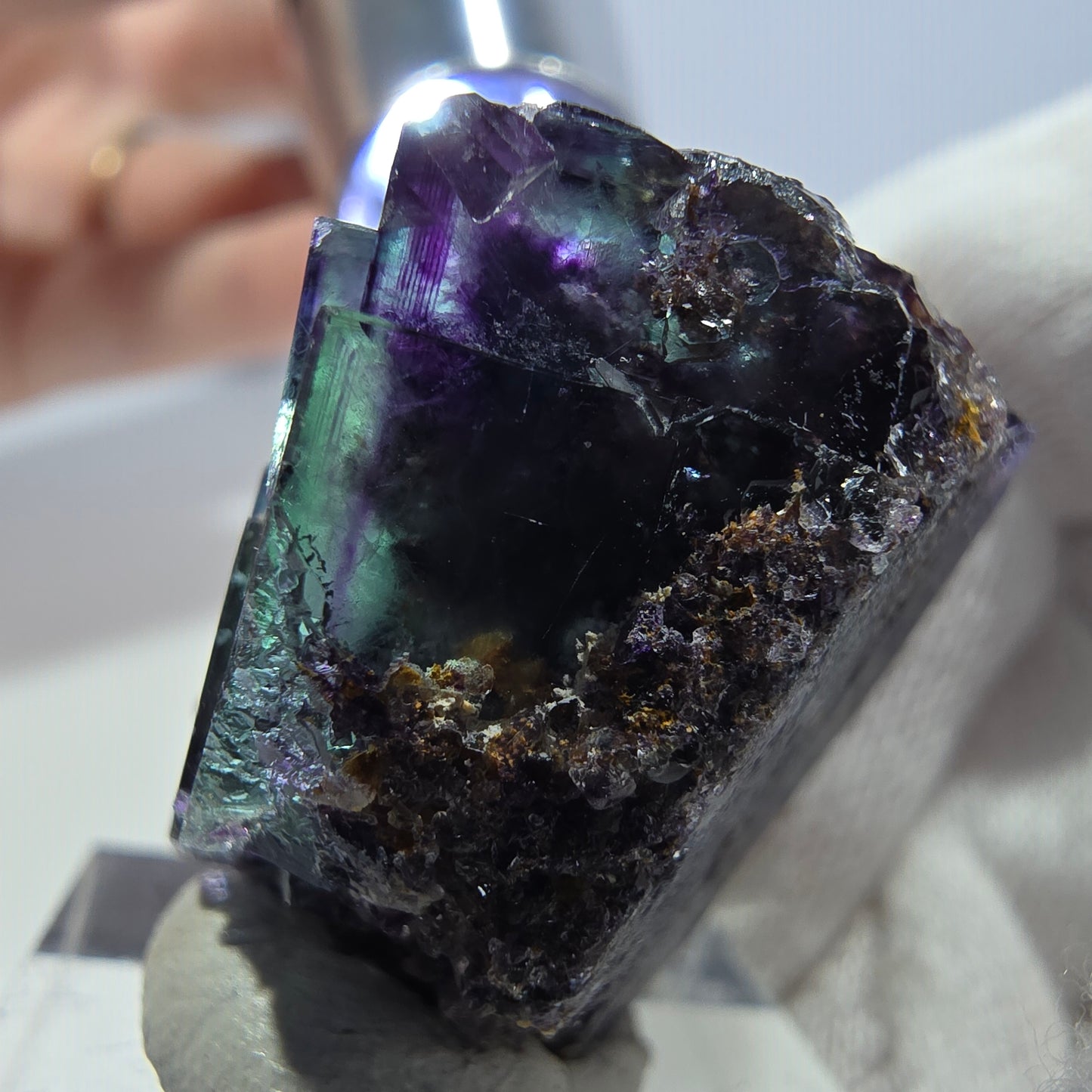 Klare Phantom Fluorit Würfel Stufe zonal grün lila Okorusu, Namibia 35*30*22mm