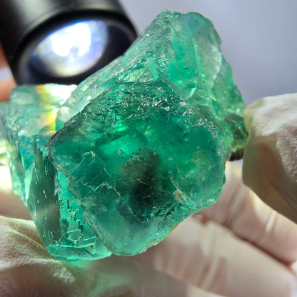 Spécimen de cube de fluorite fantôme transparente, vert parqueté, Okorusu, Namibie, 48 x 36 x 21 mm 