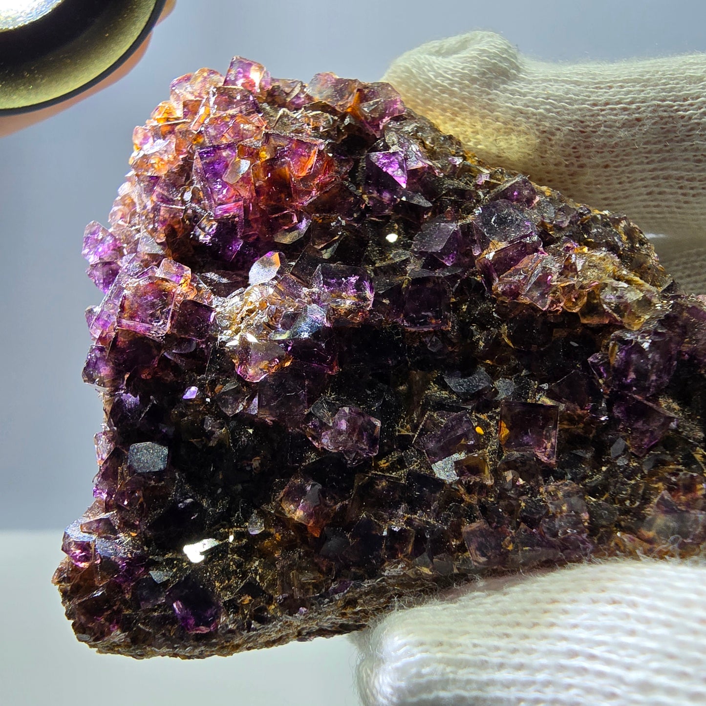 Phantom Fluorit Würfel Stufe doppelseitig lila gelb Okorusu Namibia 79*61*27mm