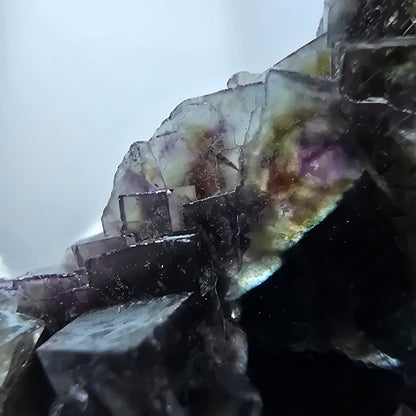 Bunte Phantom Fluorit Würfel, Hyalit, Schörl Turmalin Erongo, Namibia 41*32*17mm