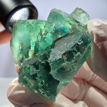 Spécimen de cube de fluorite fantôme transparente, vert parqueté, Okorusu, Namibie, 43 x 37 x 24 mm 