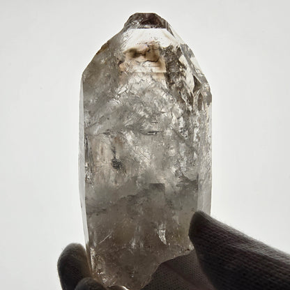 Quartz fumé squelette Enhydro, calcite UV, 1 gobo de poche Bubble Valentine. Namibie 98 x 49 x 26 mm 