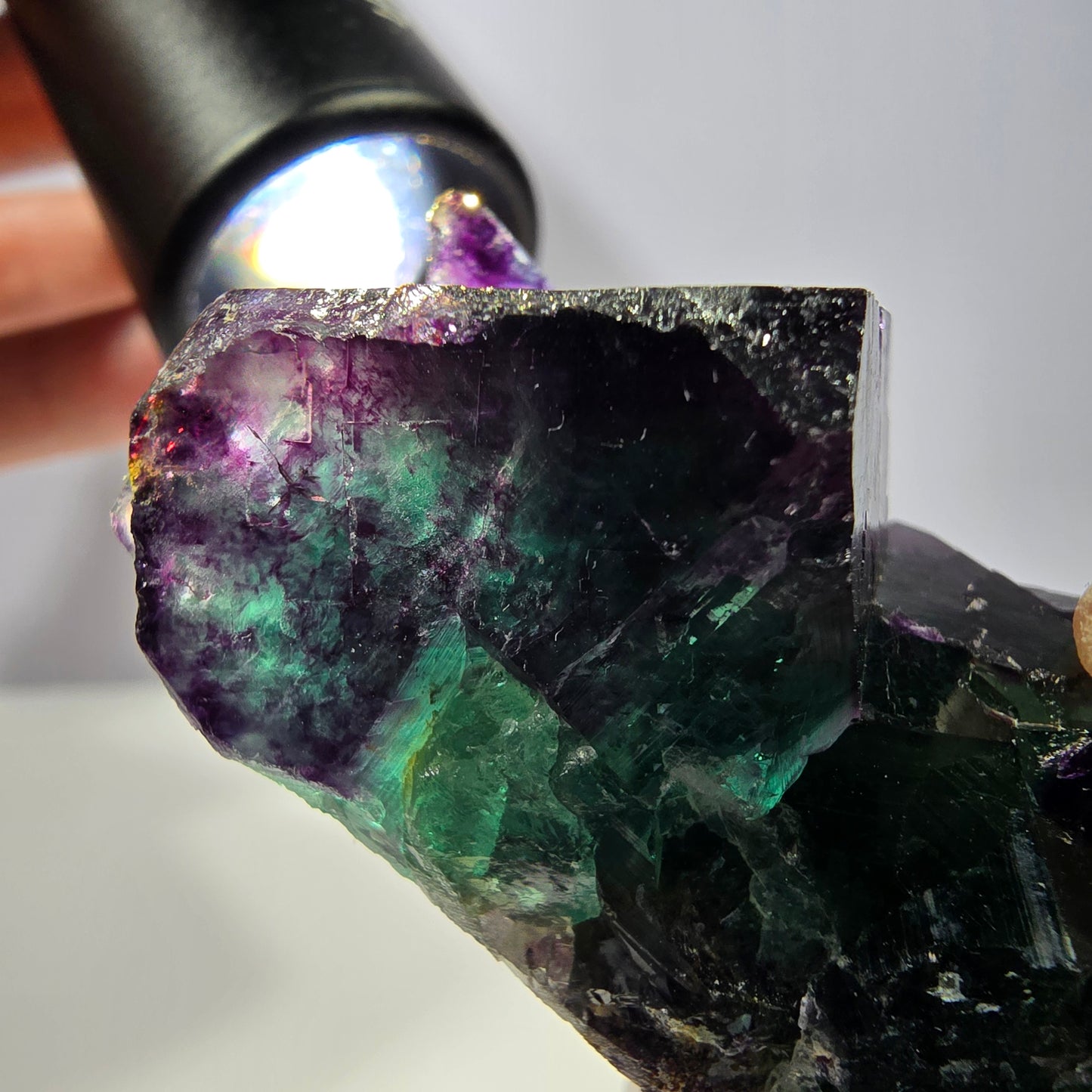 Spécimen de cube de fluorite fantôme, parqueté vert violet Okorusu, Namibie 58*40*27 mm 