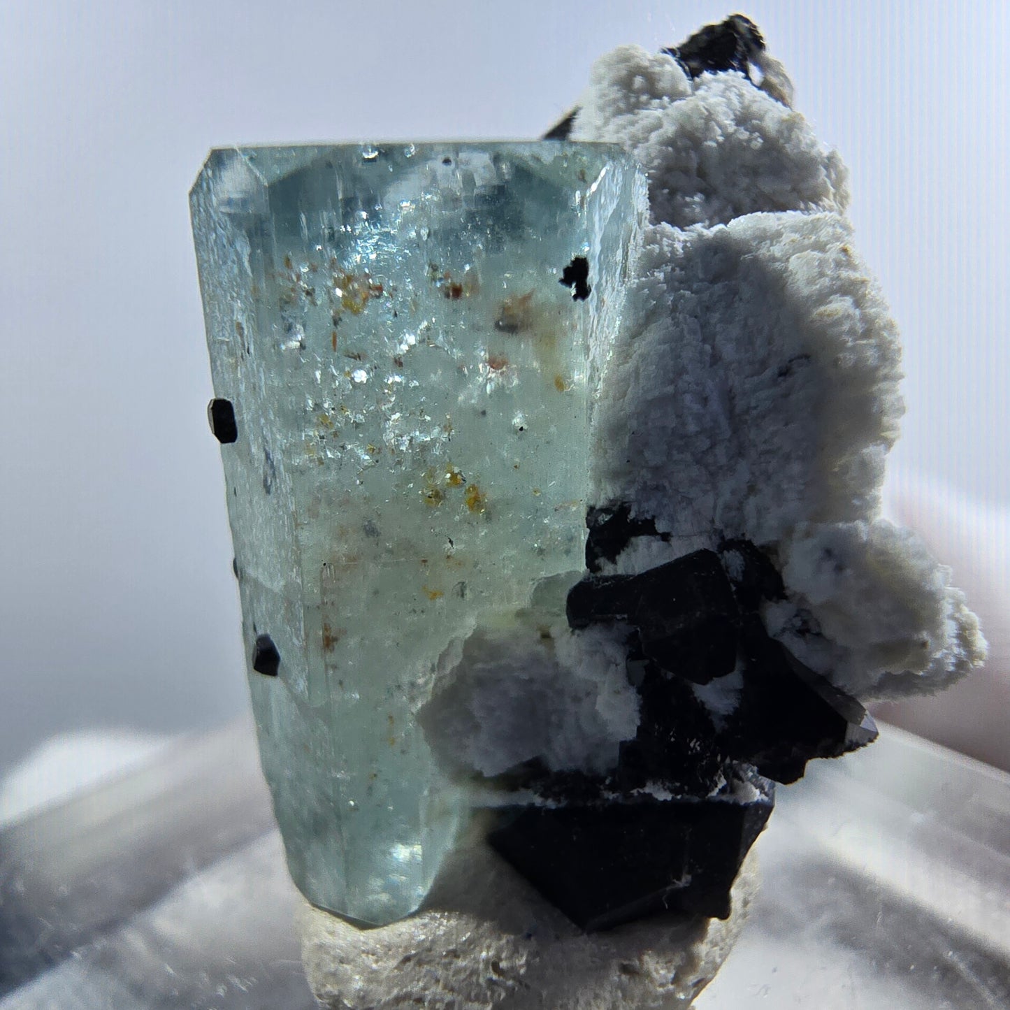 Aigue-marine de Setlene, tourmaline de Schörl, stade orthose Erongo, Namibie 24*23*17 mm 