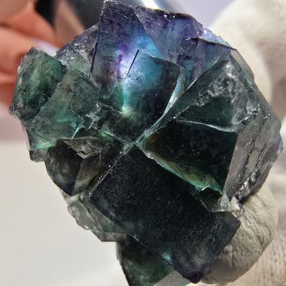 Klare Phantom Fluorit Würfel Stufe zonal grün lila Okorusu, Namibia 36*29*19mm