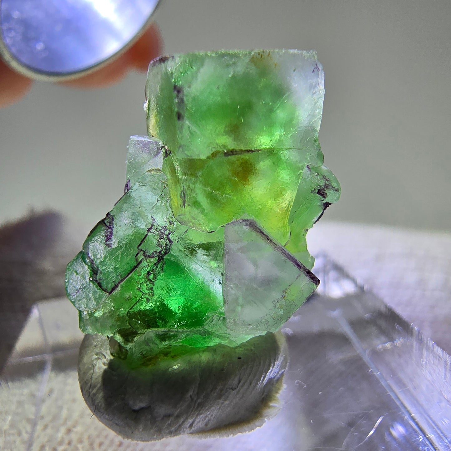 Phantom Fluorit Würfe Stufe, grün weiß lila zonal Erongo, Namibia 17*16*12mm