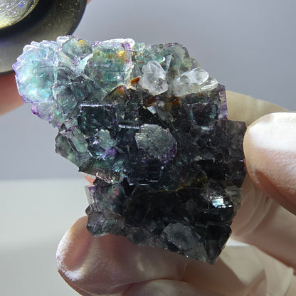 Rare cube de fluorite fantôme, spécimen de quartz vert violet Okorusu Namibie 43*33*26mm 