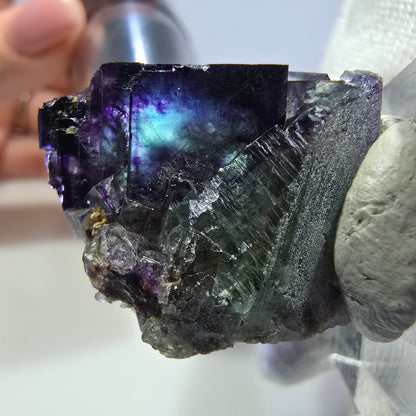 Seltene Phantom Fluorit Würfel Stufe zonal grün lila Okorusu, Namibia 29*23*20mm