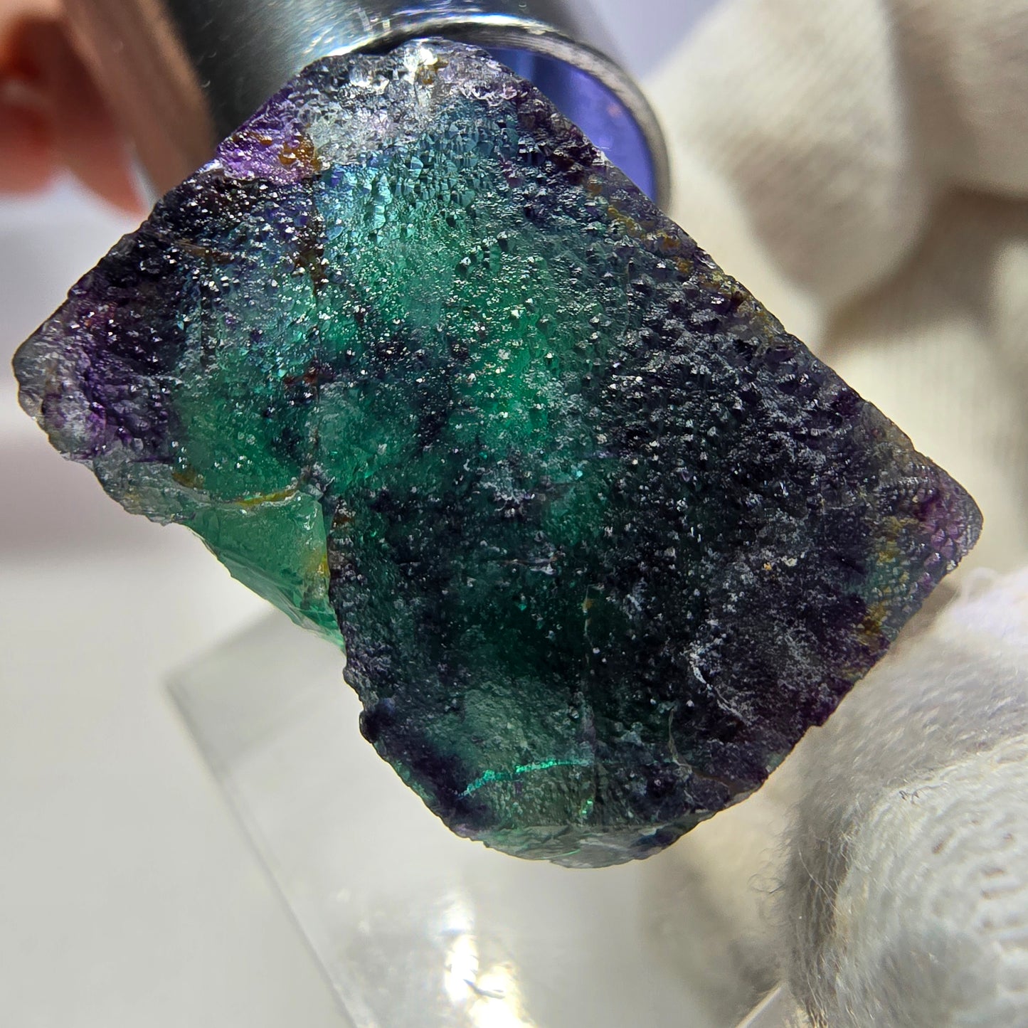 Rare cube de fluorite fantôme, vert violet zonal Okorusu, Namibie 29*28*15 mm 
