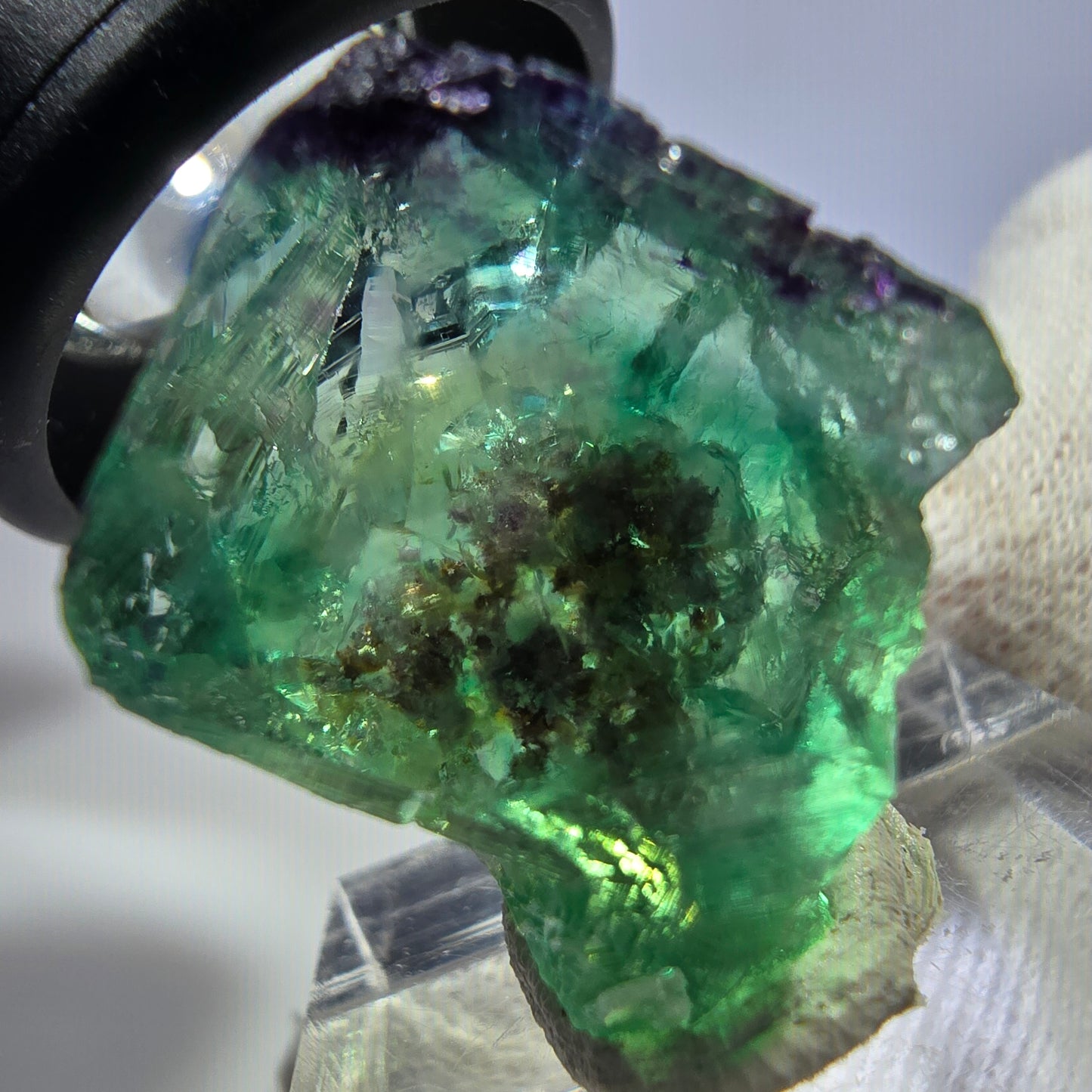 Rare spécimen de cube de fluorite fantôme, vert-violet zonal, Okorusu, Namibie, 26 x 21 x 18 mm 