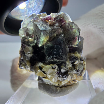 Spécimen de fluorite fantôme colorée, tourmaline scholle, muscovite, Erongo, Namibie, 33 x 29 x 23 mm 