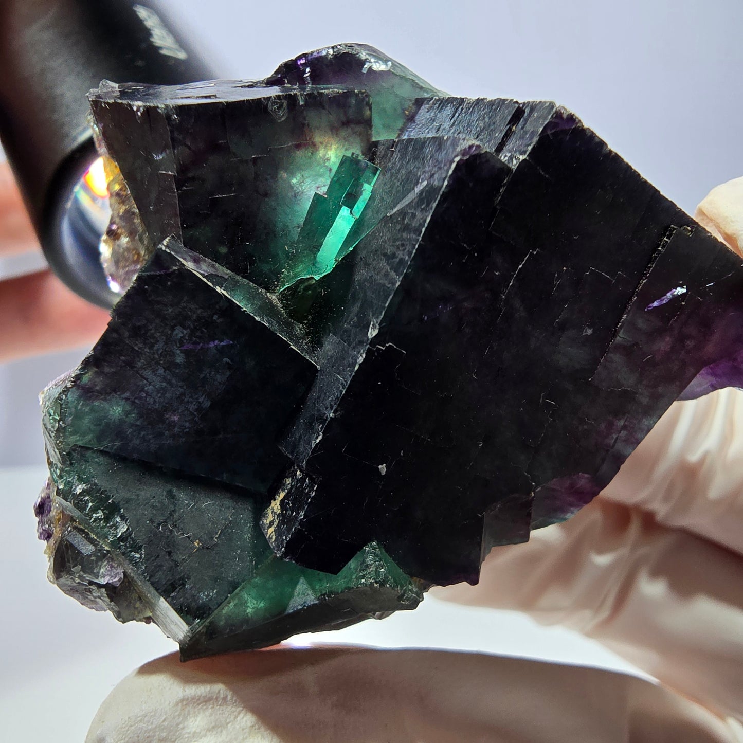 Spécimen de cube de fluorite fantôme, parqueté vert violet Okorusu, Namibie 56*51*45 mm 