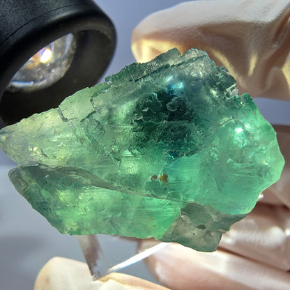 Cube de fluorite fantôme transparente parquetée, vert Okorusu, Namibie 28 x 23 x 18 mm 