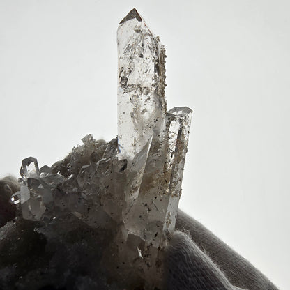 Quartz fumé hématite Enhydro, matrice de calcite, pochette Valentine 3 bulles, Namibie 58 x 46 x 29 mm 