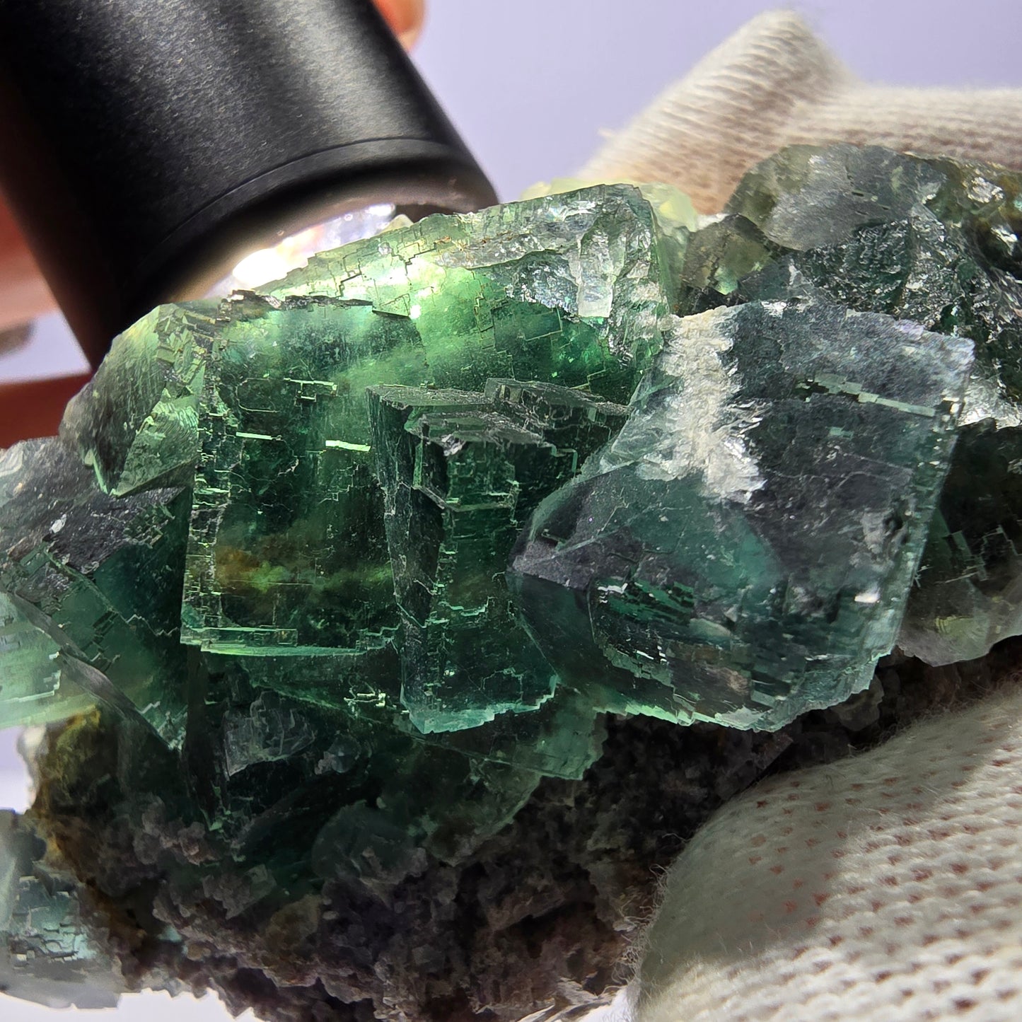 Seltene Phantom Fluorit Würfel Stufe parkettiert grün Okorusu Namibia 74*42*33mm