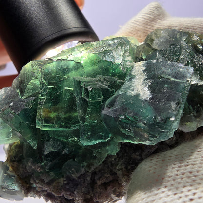 Seltene Phantom Fluorit Würfel Stufe parkettiert grün Okorusu Namibia 74*42*33mm
