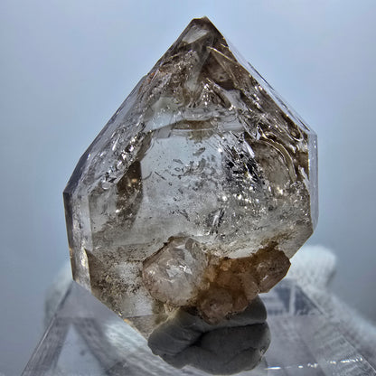 Sceptre en quartz fumé fantôme transparent, DT Point, Goboboseb, Namibie, 29 x 22 x 16 mm 