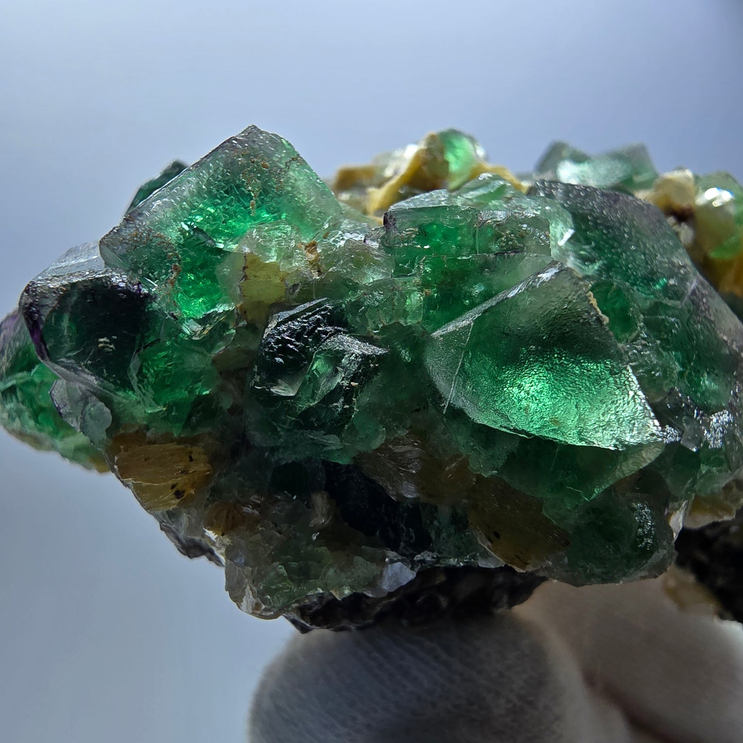 Cube de fluorite fantôme zonal, spécimen de muscovite, Erongo, Namibie, 75 x 49 x 41 mm 
