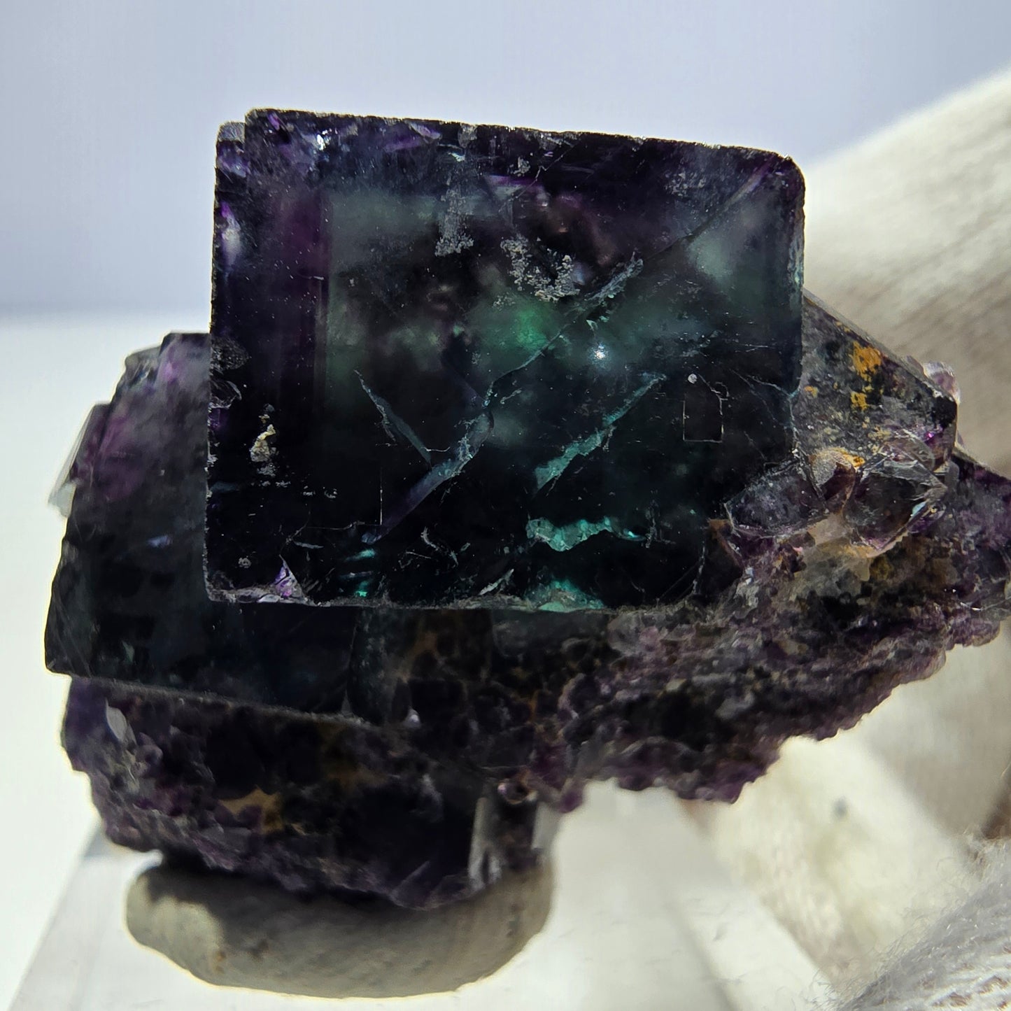 Klare Phantom Fluorit Würfel Stufe zonal grün lila Okorusu, Namibia 36*26*25mm