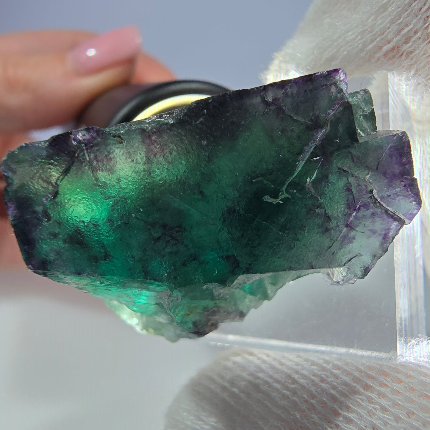 Spécimen rare de cube de fluorite fantôme, vert zonal et violet, Okorusu, Namibie, 36 x 22 x 29 mm 