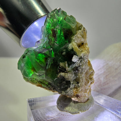 Cube de fluorite fantôme zonal, tourmaline hyalite muscovite Schörl, Erongo, Namibie 24 x 22 x 11 mm 